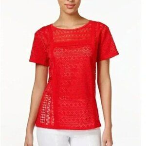 JOHN PAUL RICHARD Red Lace Crochet Top NWT XS